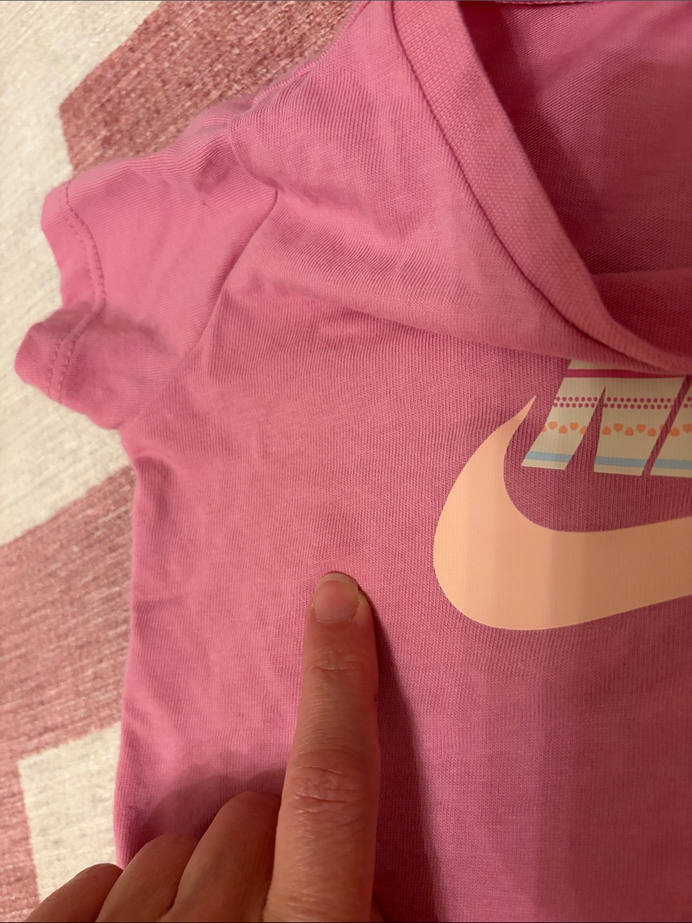 Nike Pink Crop Tee with Peach Logo & Peach Elastic Waist Shorts - Picture 4 of 5